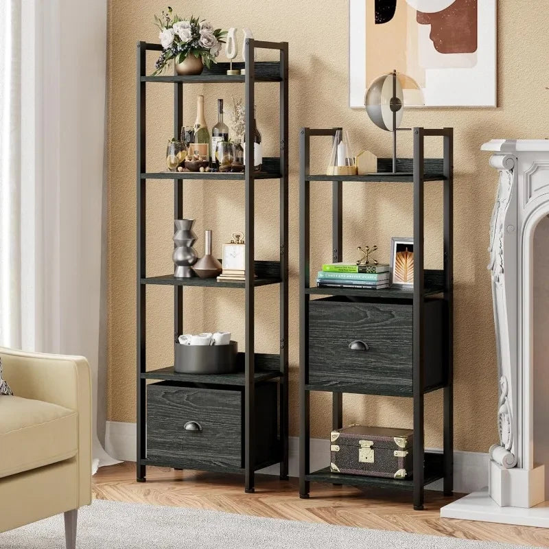 55"H x 15"W 5 Tier Bookshelf with Drawer