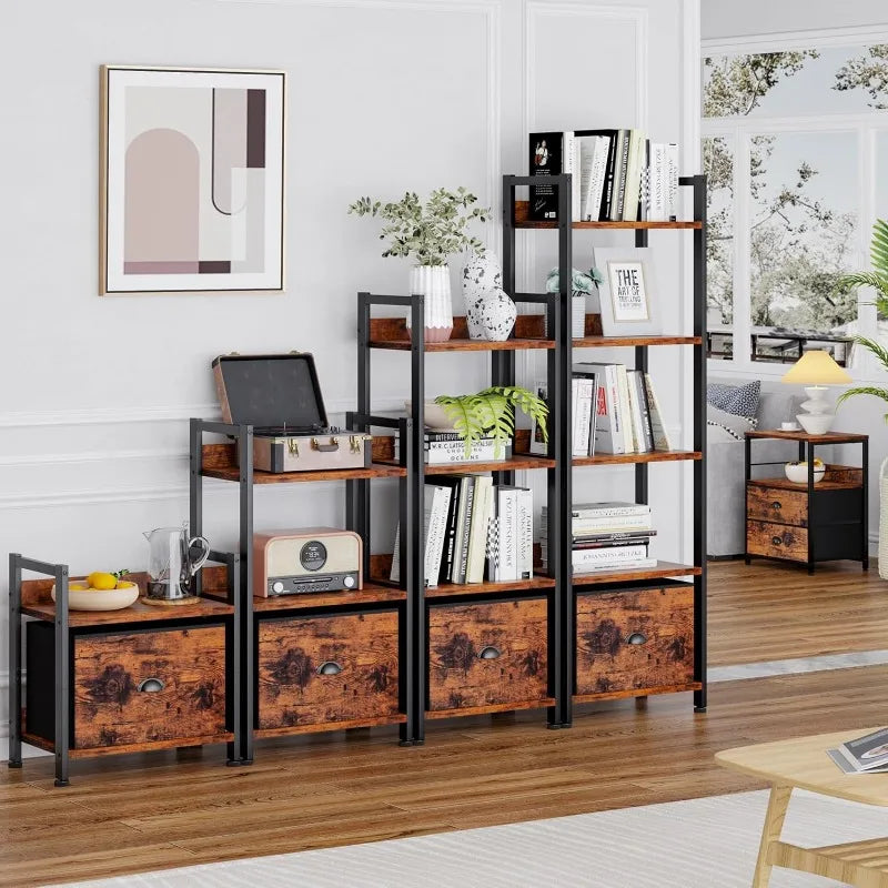 55"H x 15"W 5 Tier Bookshelf with Drawer