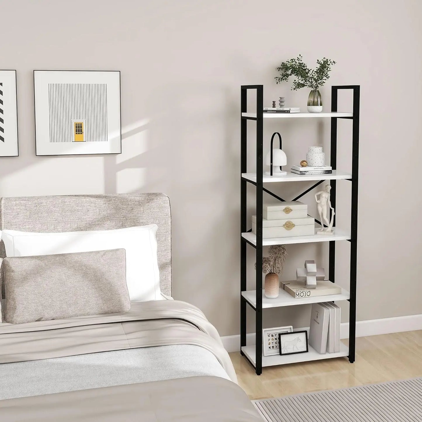 62"H x 23"W 5 Tier Bookshelf Rustic Industrial Style