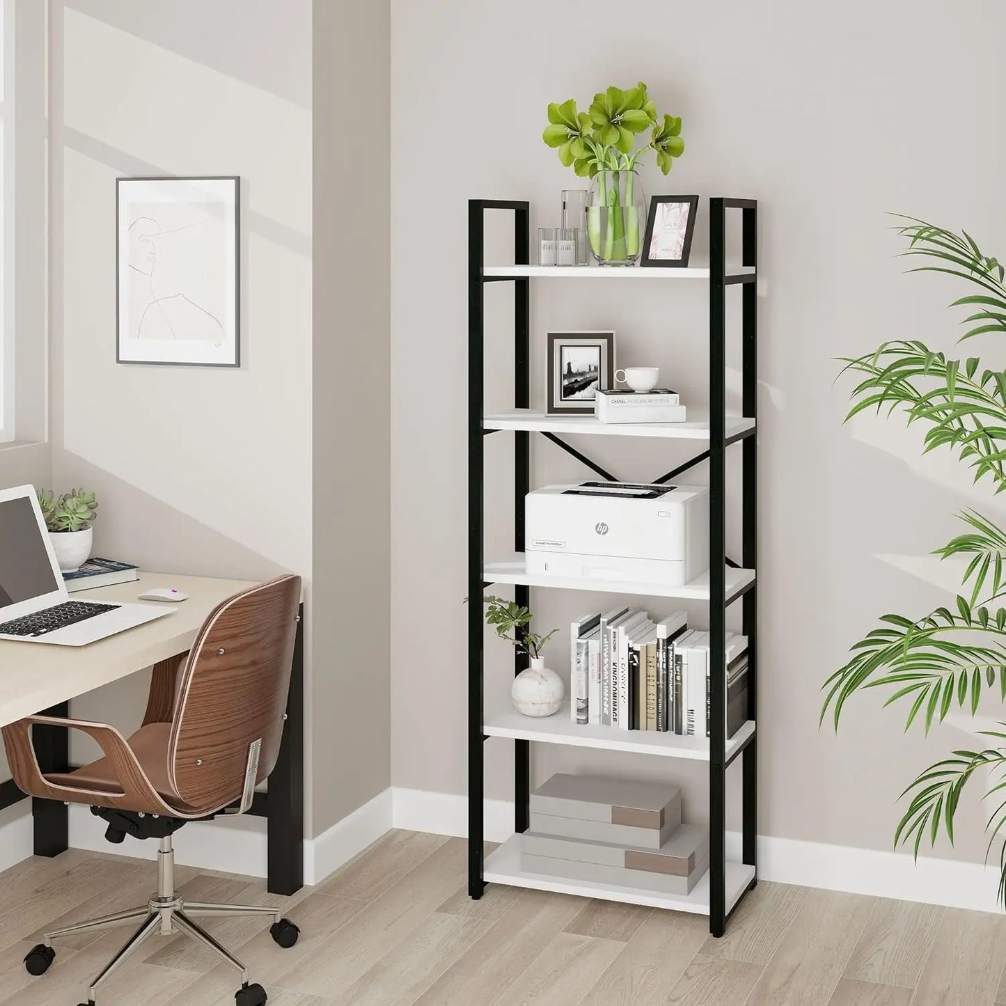 62"H x 23"W 5 Tier Bookshelf Rustic Industrial Style