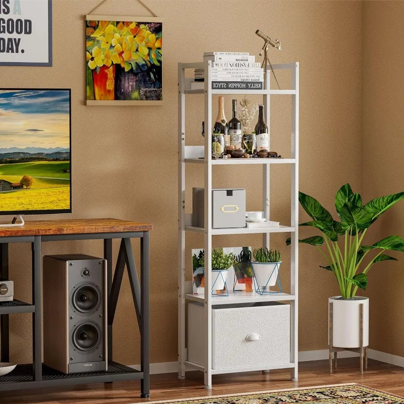 55"H x 15"W 5 Tier Bookshelf with Drawer