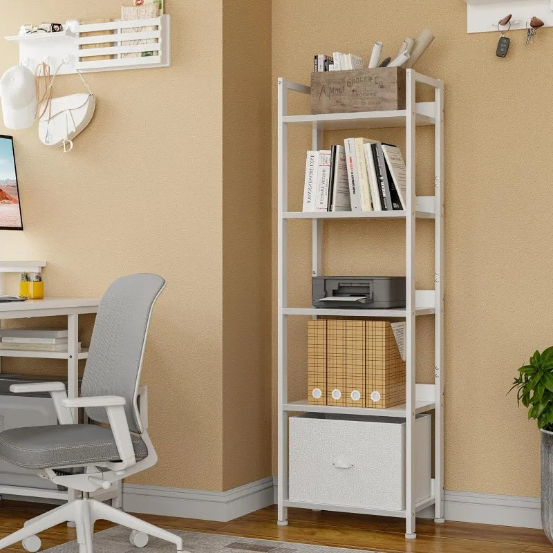 55"H x 15"W 5 Tier Bookshelf with Drawer