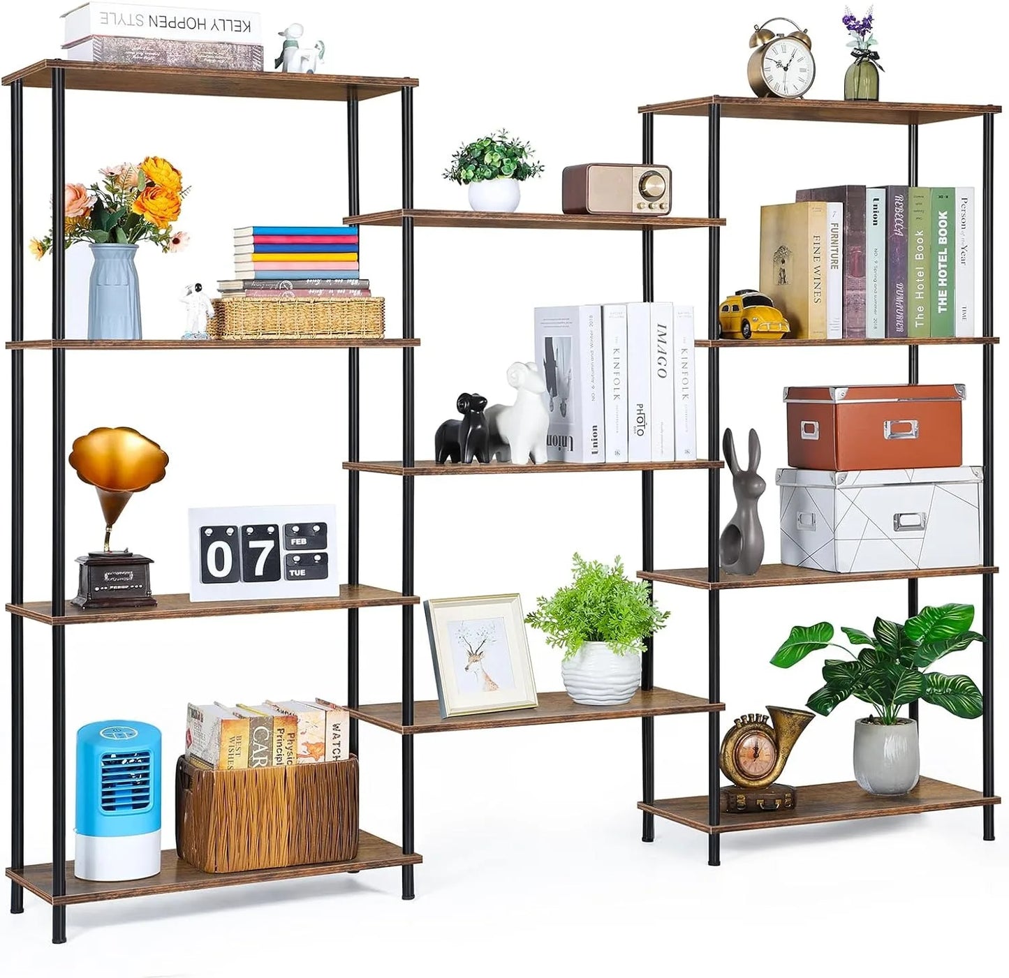 51.5"H x 11"D x 68.5"W Minimalistic Triple Wide 4-Tier Open Bookcase
