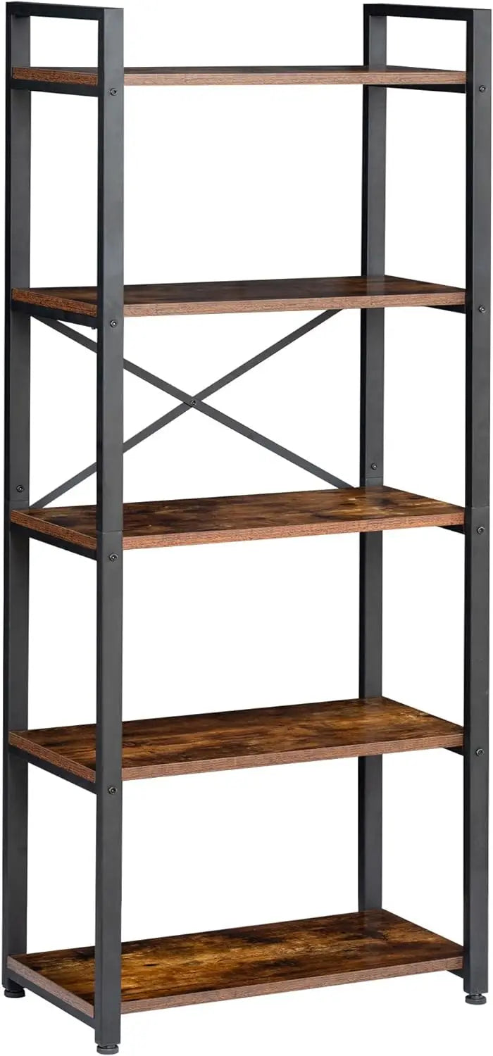 62"H x 23"W 5 Tier Bookshelf Rustic Industrial Style