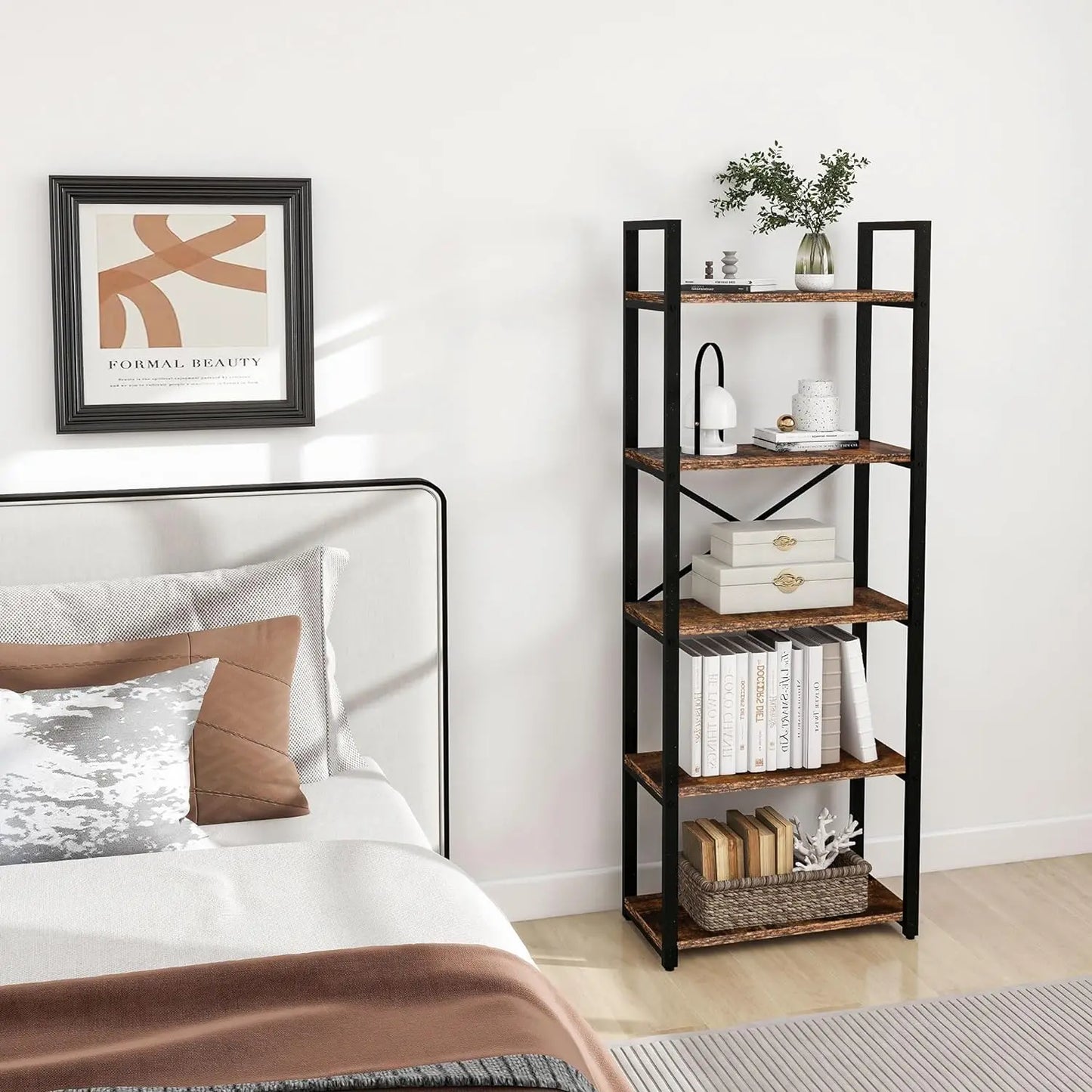 62"H x 23"W 5 Tier Bookshelf Rustic Industrial Style