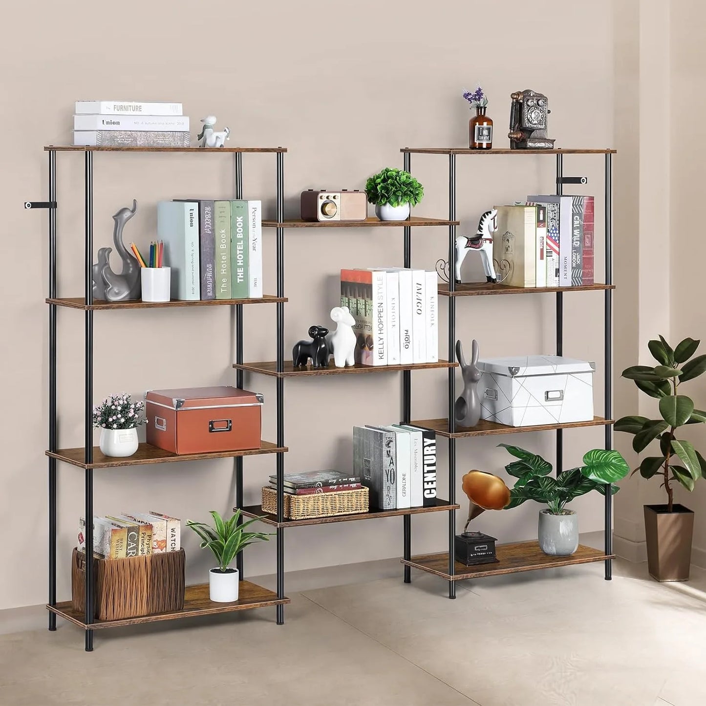 51.5"H x 11"D x 68.5"W Minimalistic Triple Wide 4-Tier Open Bookcase