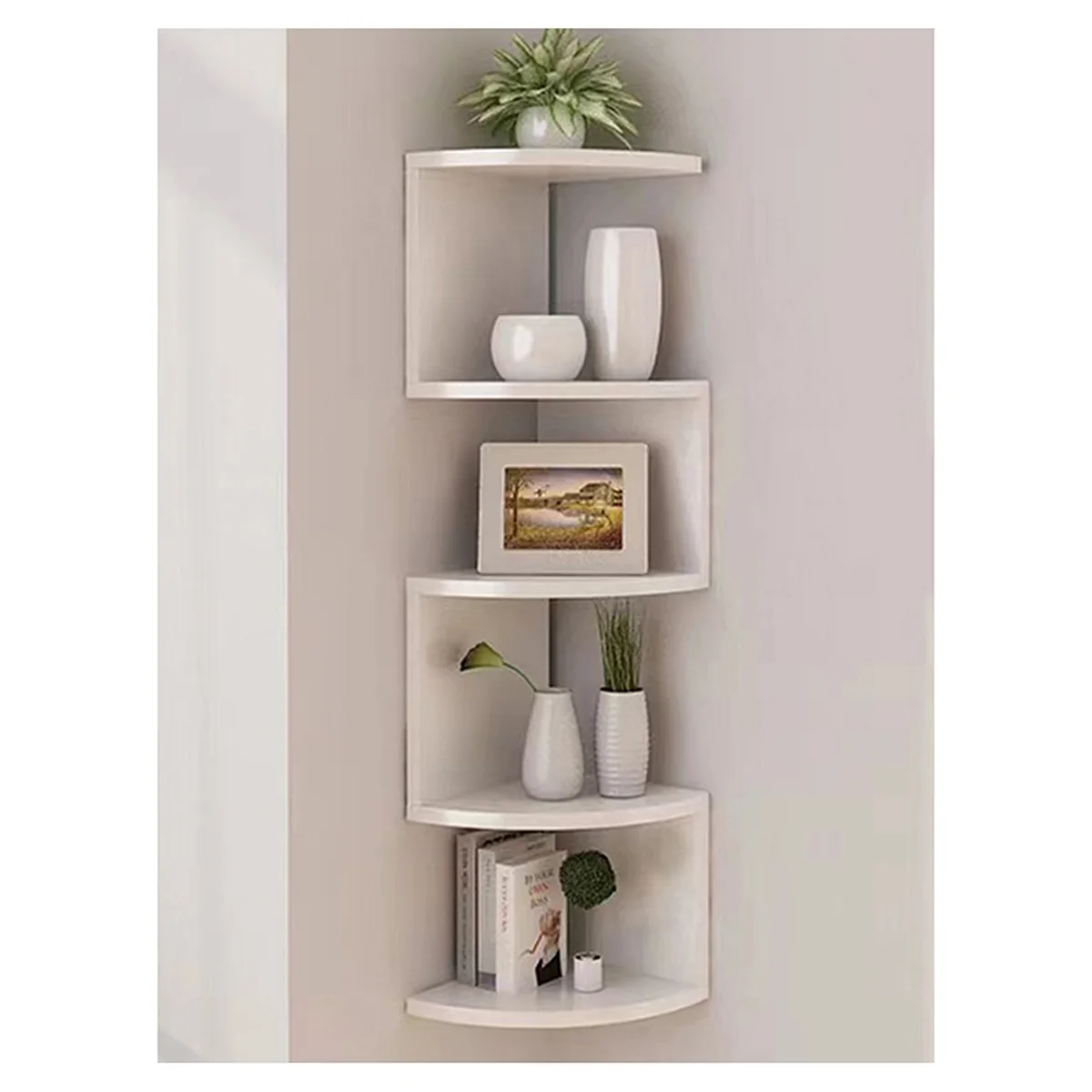 7.5"D x 7.5"W x 34"H 5-Story Counter-Weaved Corner Bookshelf