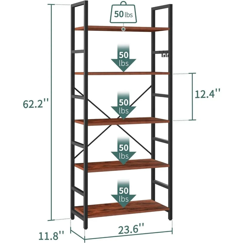 62"H x 23"W 5 Tier Bookshelf