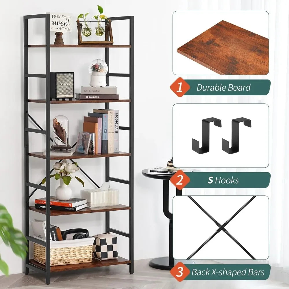 62"H x 23"W 5 Tier Bookshelf