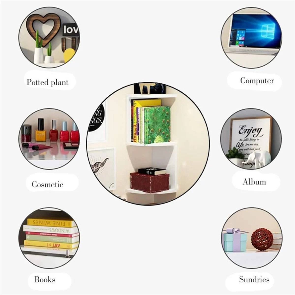 7.5"D x 7.5"W x 34"H 5-Story Counter-Weaved Corner Bookshelf