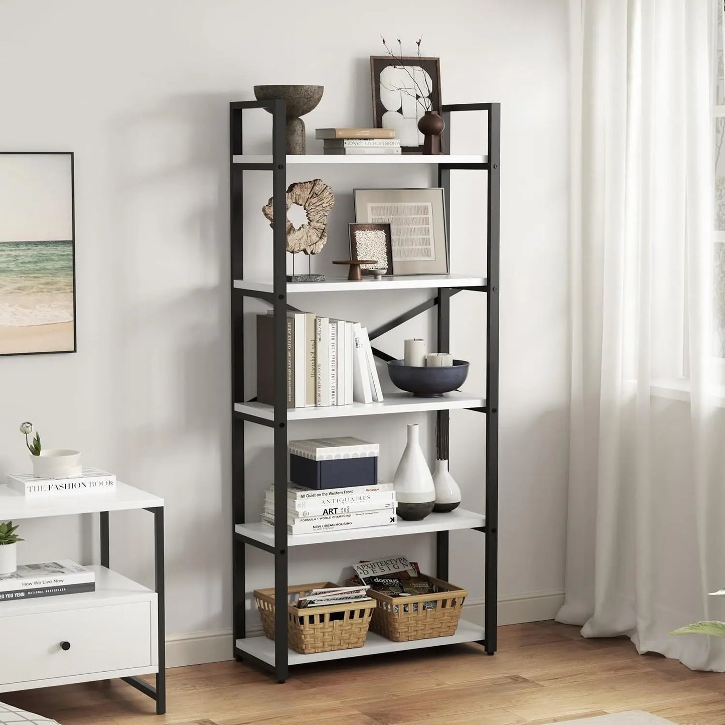 62"H x 23"W 5 Tier Bookshelf Rustic Industrial Style
