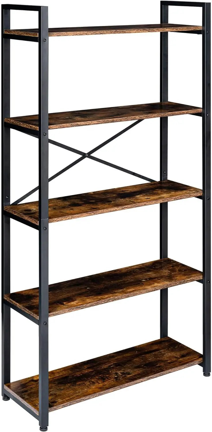 62"H x 23"W 5 Tier Bookshelf Rustic Industrial Style