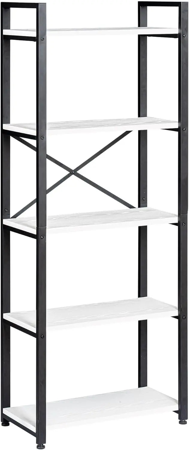 62"H x 23"W 5 Tier Bookshelf Rustic Industrial Style