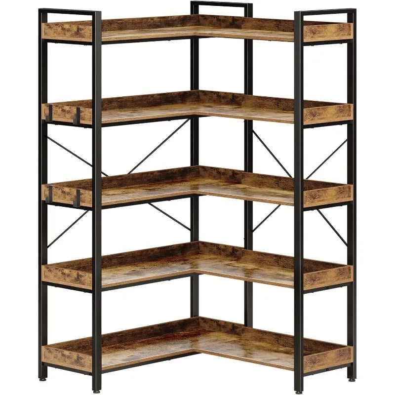 65"H x 12"D x 29.5"L Adjustable 5-Tier Nordic Rustic Bookcase - Corner or Traditional
