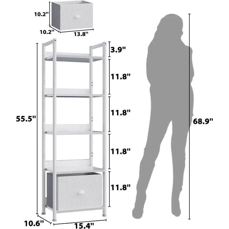 55"H x 15"W 5 Tier Bookshelf with Drawer