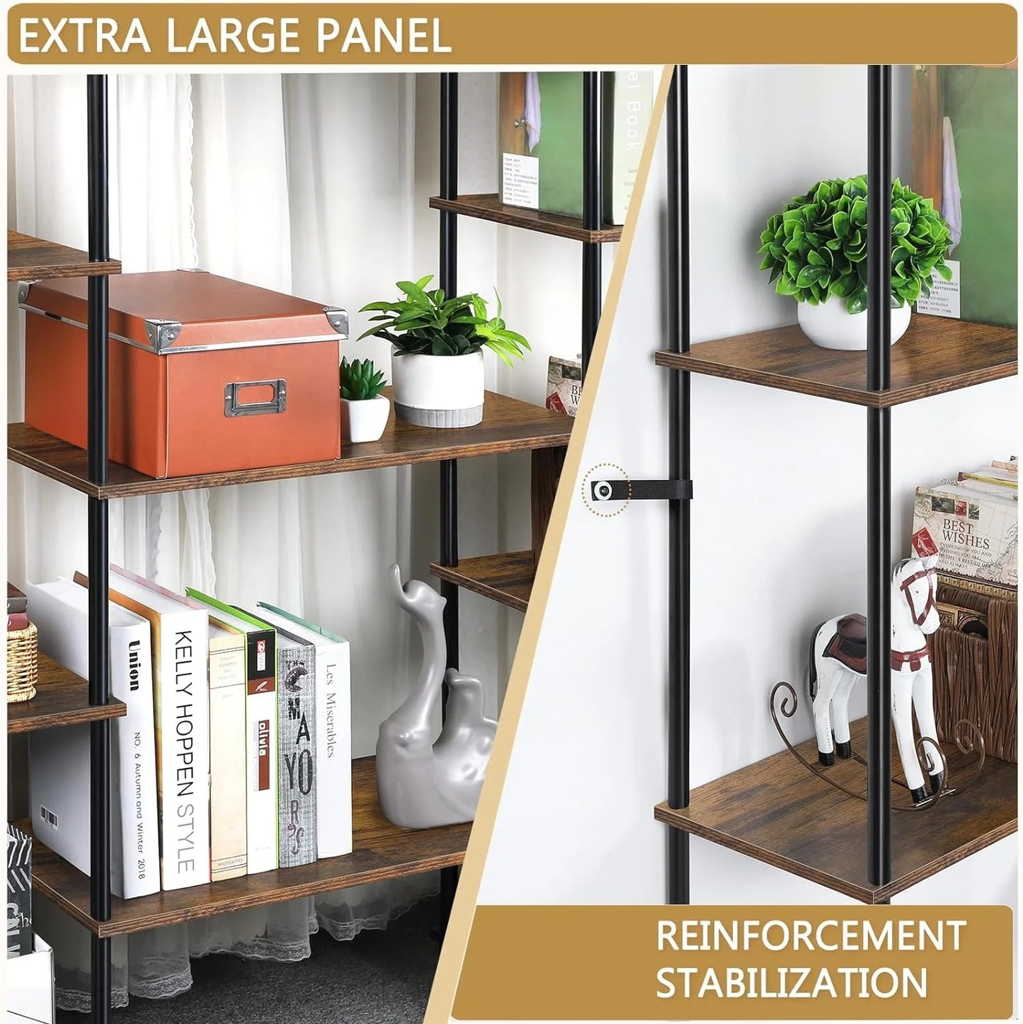51.5"H x 11"D x 68.5"W Minimalistic Triple Wide 4-Tier Open Bookcase