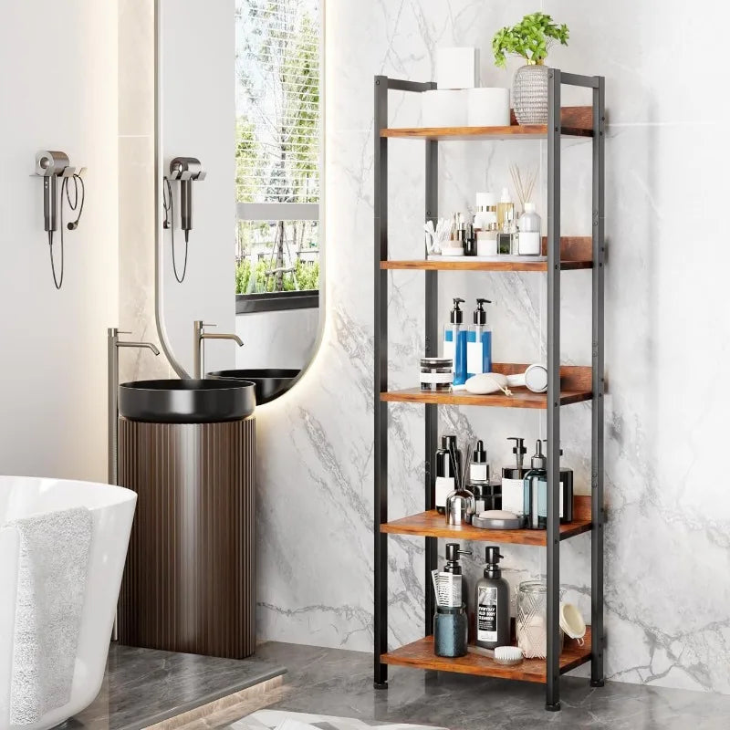 55"H x 15"W 5 Tier Bookshelf with Drawer