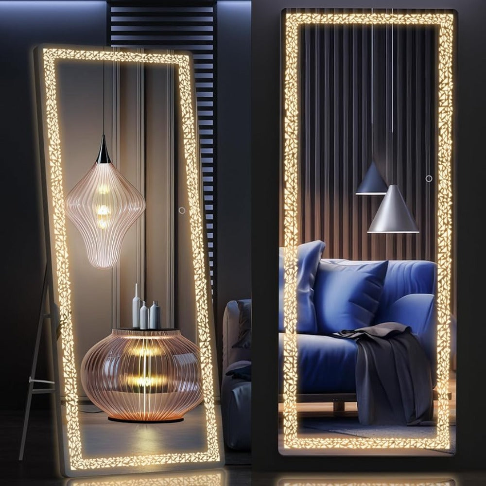 63" x 16" Full Length Mirror w/ Crusted LED Lights