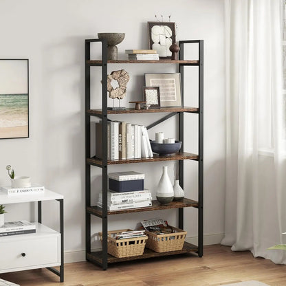 62"H x 23"W 5 Tier Bookshelf Rustic Industrial Style