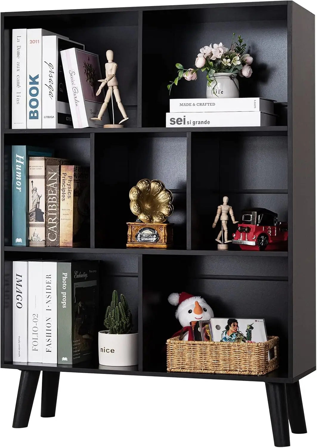 43.3"H x 9.5"D x 31"W Umail Alternative Black Bookcase on Legs