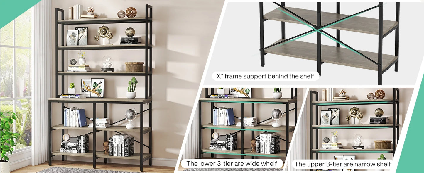 71"H x 14"D x 40"W Tribesigns Gray 6-Tier Modernized Wood Bookcase