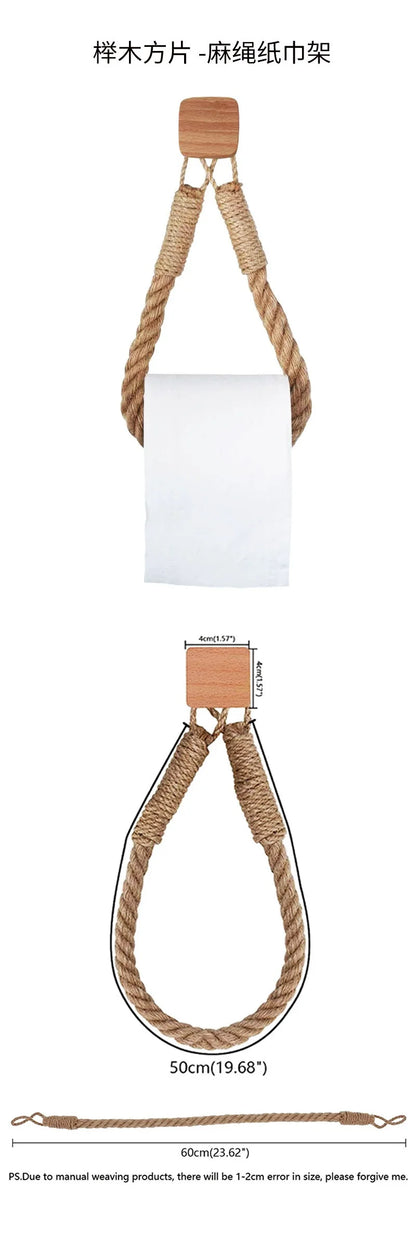 Solid Wood Rope Woven Towel Rack