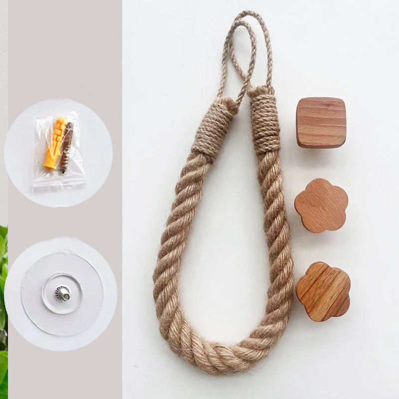 Solid Wood Rope Woven Towel Rack