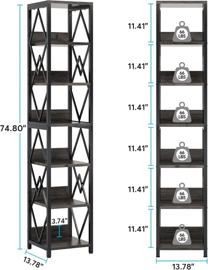 75"H x 14"W 6-Tier Bookshelf Storage