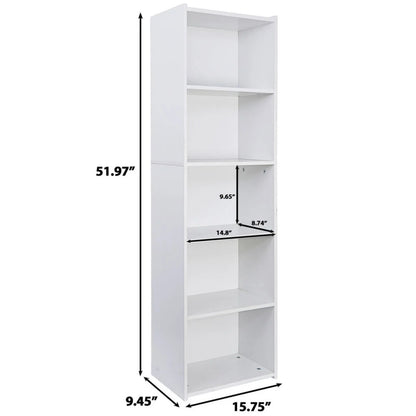 52"H x 15"W 5 Tier White Bookcase