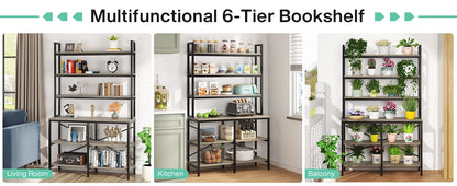 71"H x 14"D x 40"W Tribesigns Gray 6-Tier Modernized Wood Bookcase