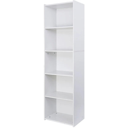 52"H x 15"W 5 Tier White Bookcase