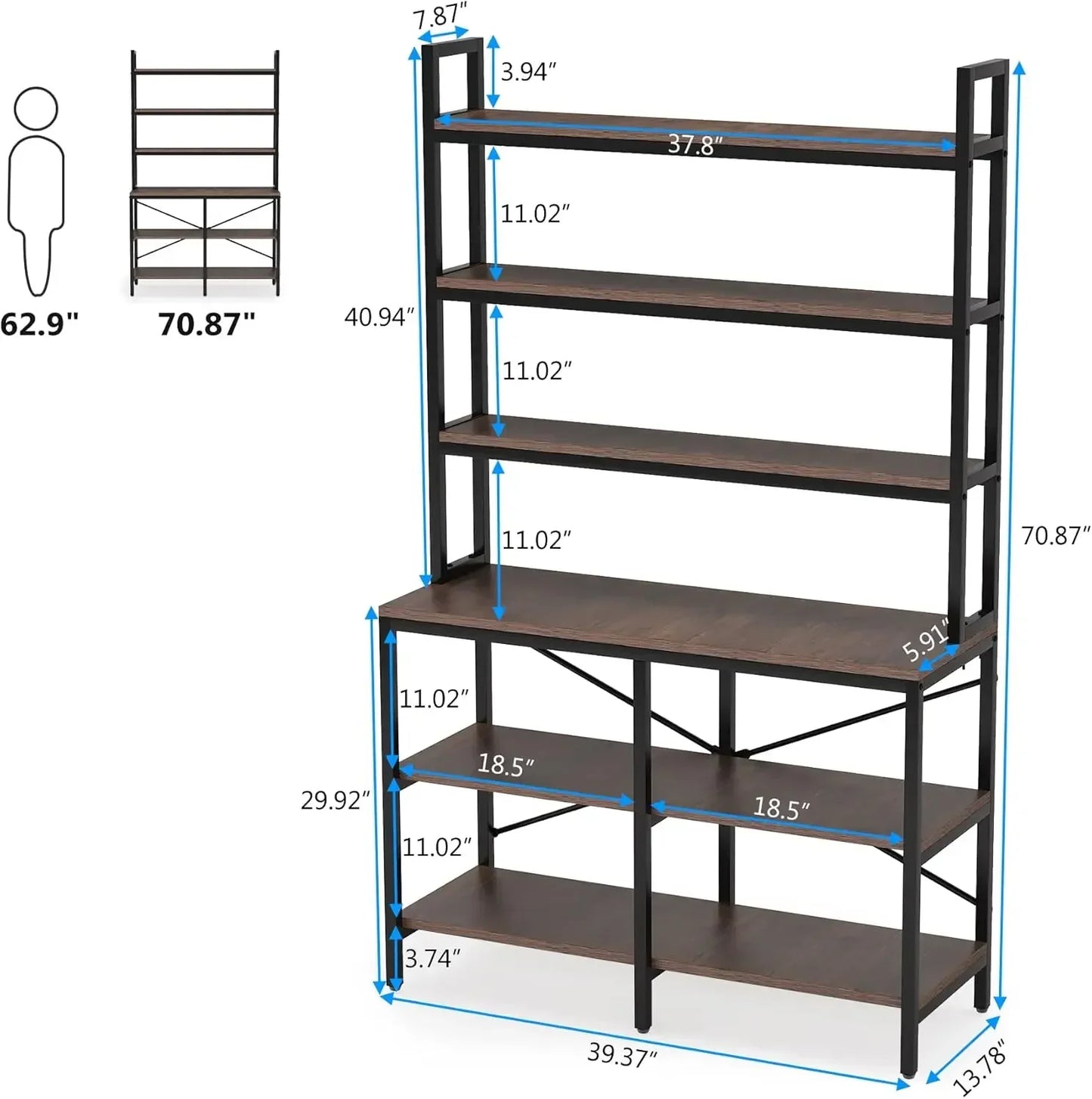 71"H x 14"D x 40"W Tribesigns Gray 6-Tier Modernized Wood Bookcase