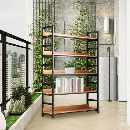 56"H x 39"W Bookcase w/ Steel Frame & Wood Racks