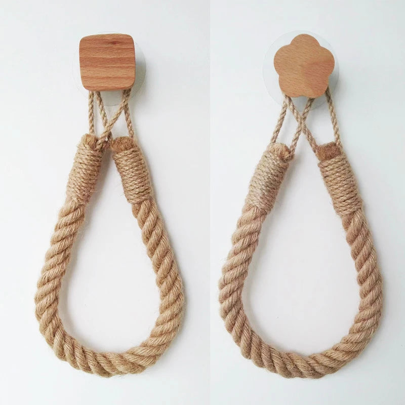 Solid Wood Rope Woven Towel Rack