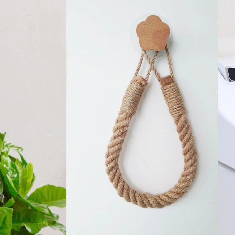 Solid Wood Rope Woven Towel Rack