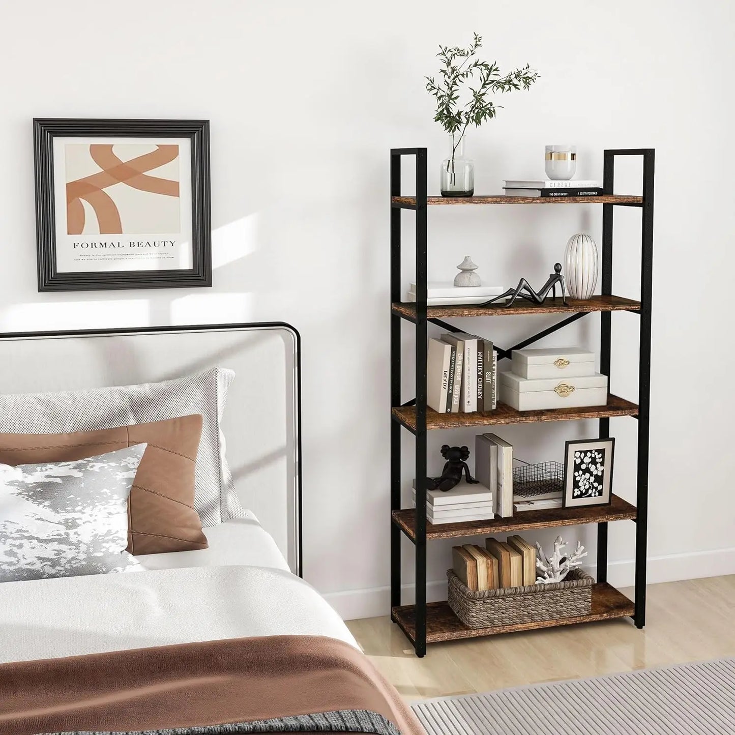 62"H x 23"W 5 Tier Bookshelf Rustic Industrial Style