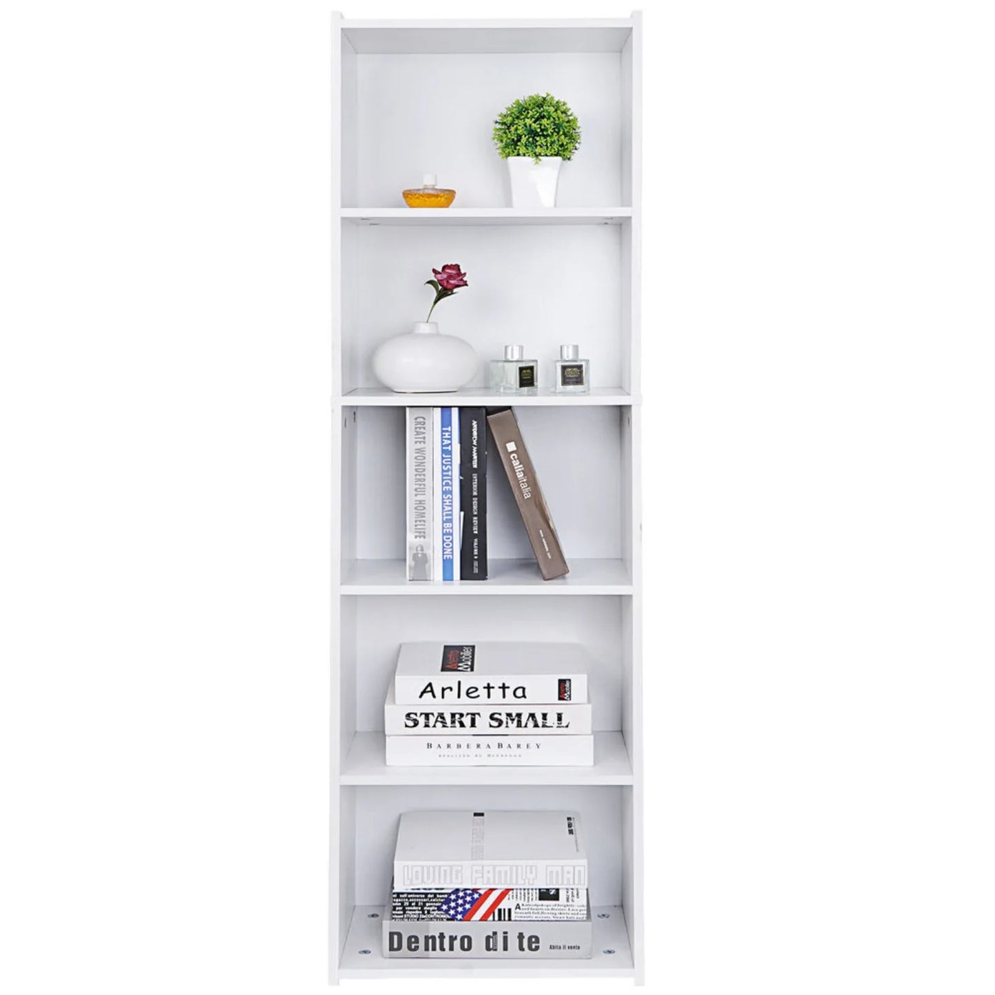 52"H x 15"W 5 Tier White Bookcase
