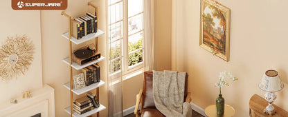 70"H x 15.5"W Open Wall-Mounted 5-Tier Bookshelf w/ Gold Frame