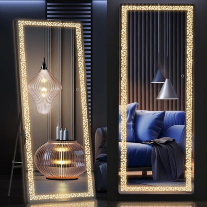 63" x 16" Full Length Mirror w/ Crusted LED Lights