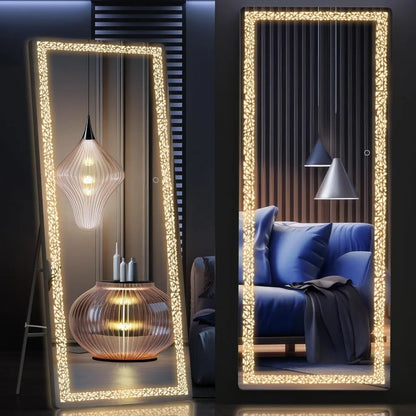 63" x 16" Full Length Mirror w/ Crusted LED Lights