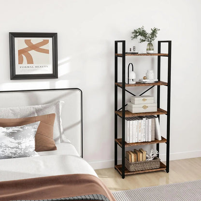 62"H x 23"W 5 Tier Bookshelf Rustic Industrial Style