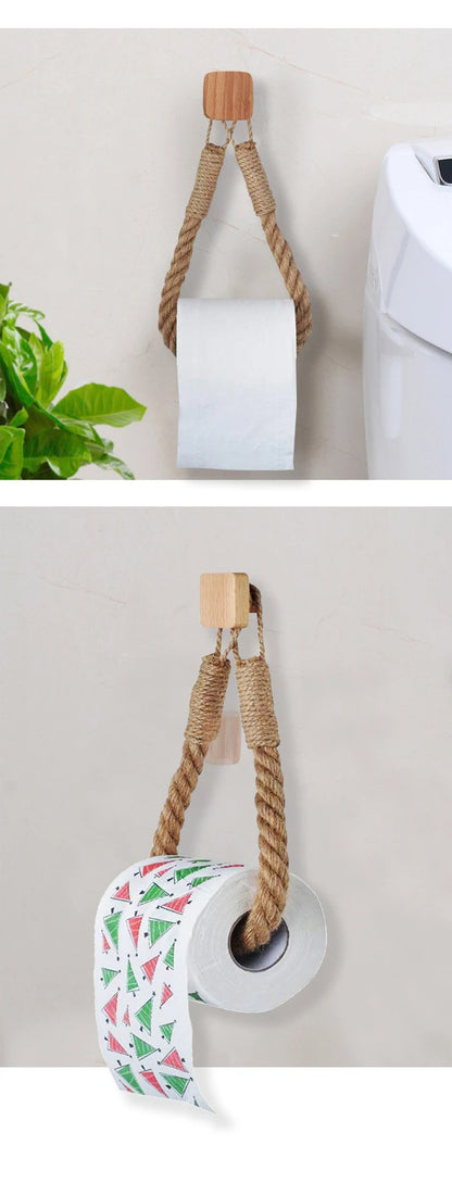 Solid Wood Rope Woven Towel Rack