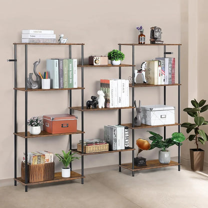 51.5"H x 11"D x 68.5"W Minimalistic Triple Wide 4-Tier Open Bookcase