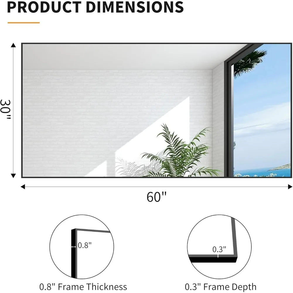 30" x 60" Black-Framed Bathroom Mirror