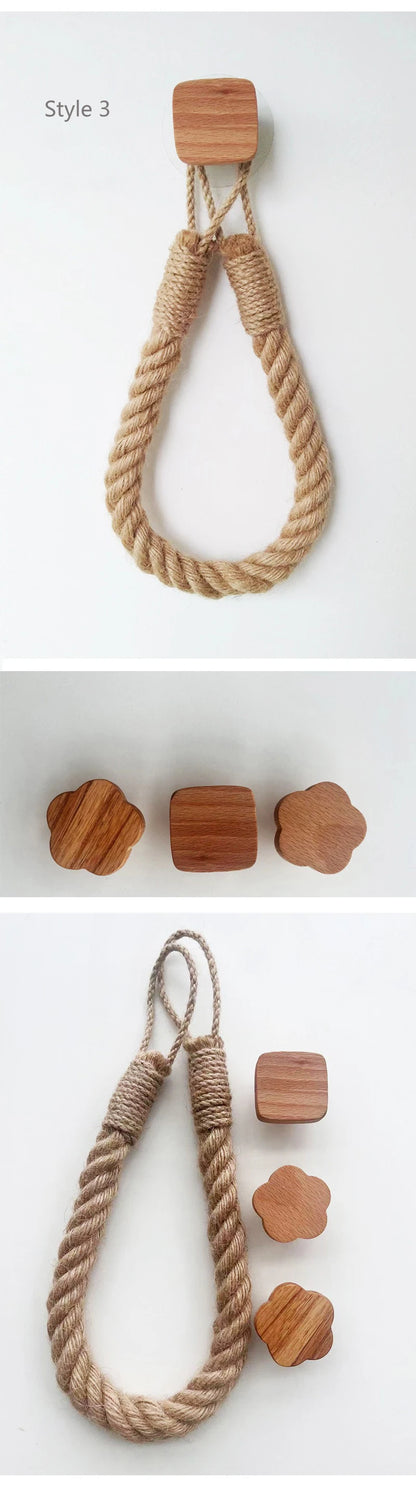 Solid Wood Rope Woven Towel Rack