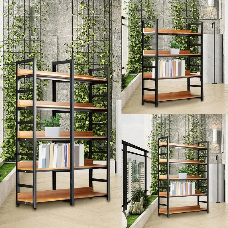 56"H x 39"W Bookcase w/ Steel Frame & Wood Racks