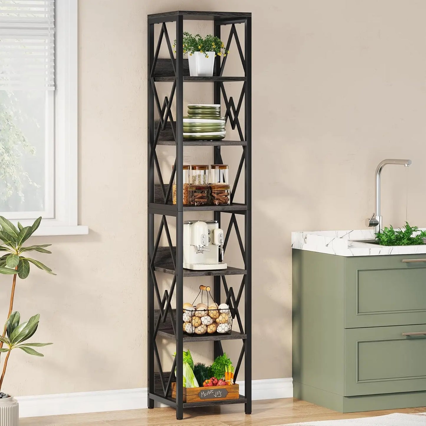 75"H x 14"W 6-Tier Bookshelf Storage