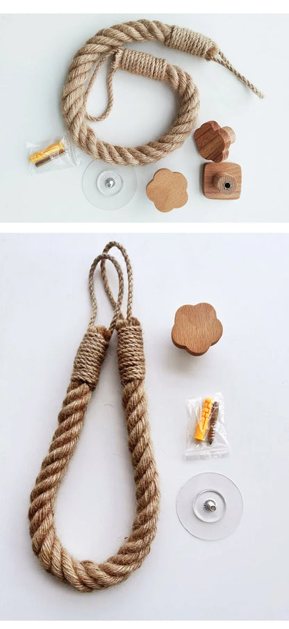 Solid Wood Rope Woven Towel Rack