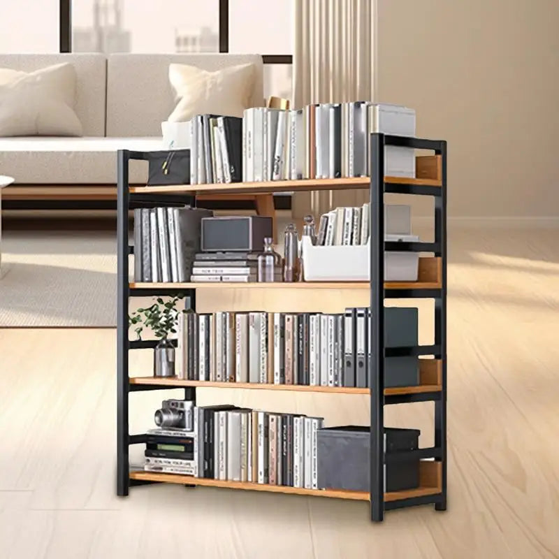 56"H x 39"W Bookcase w/ Steel Frame & Wood Racks