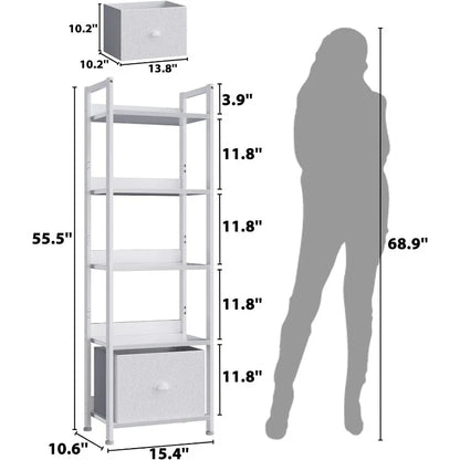 55"H x 15"W   5 Tier Bookshelf with Drawer